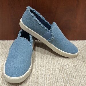 Vince Frayed Denim Slip-On Shoes